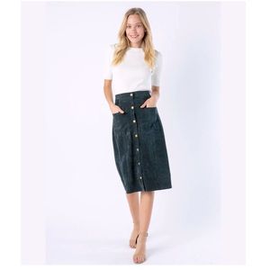 Polagram Corduroy Forest Green Midi Skirt